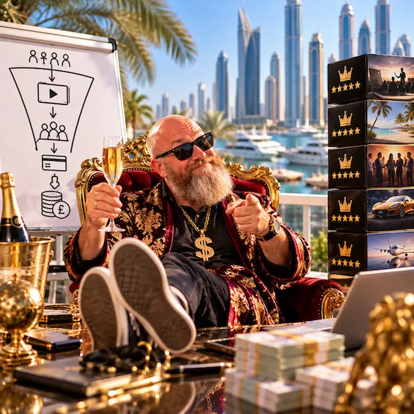 Luxury Funnel Wizard on a Dubai Balcony